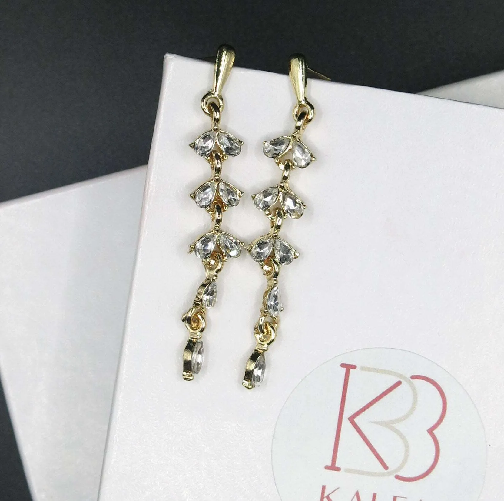 10K Gold Plated CZ Pear Сut Crystal Earrings, Wedding Bridal or Bridesmaid Glam Fashion Dangle Stud Earrings