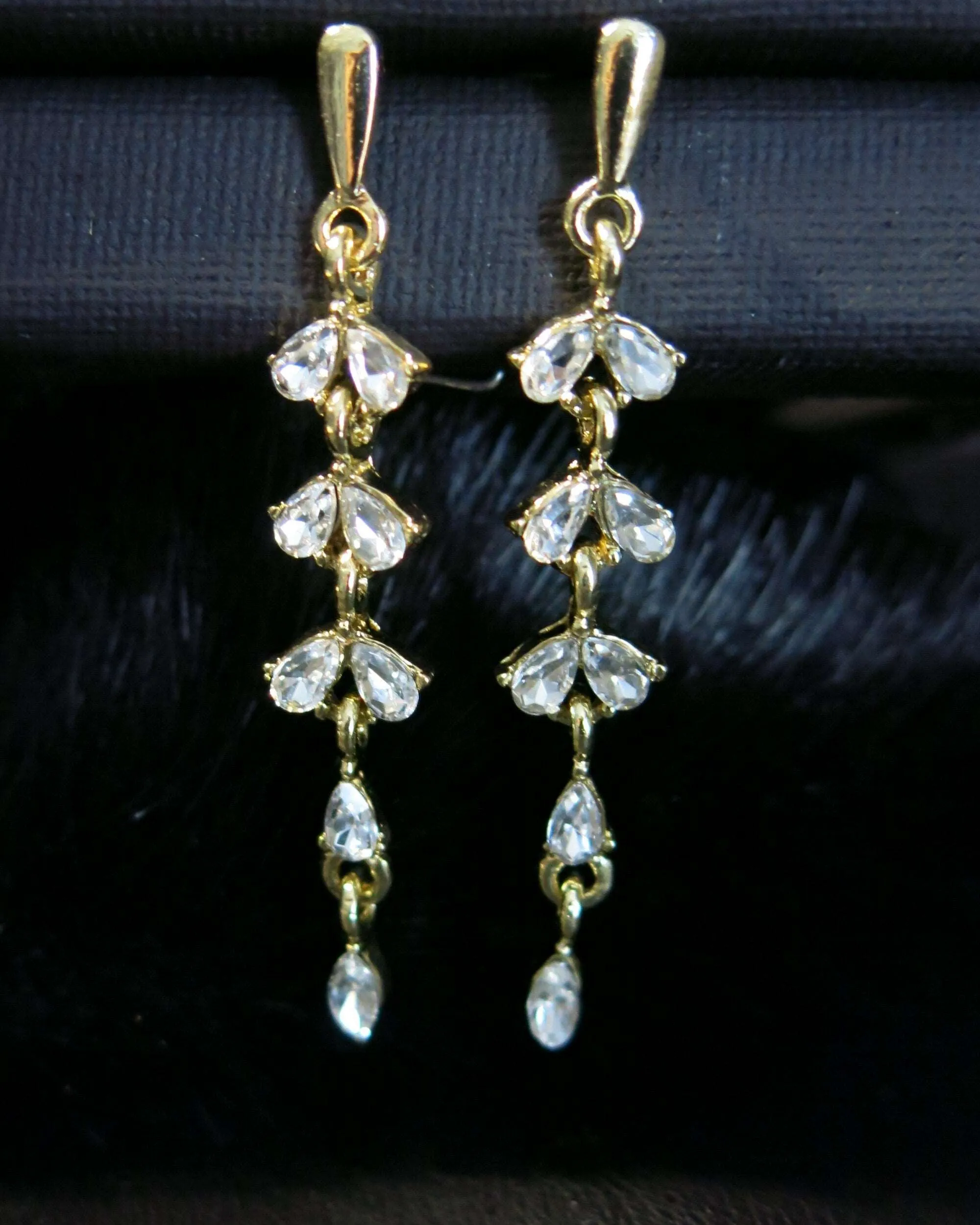 10K Gold Plated CZ Pear Сut Crystal Earrings, Wedding Bridal or Bridesmaid Glam Fashion Dangle Stud Earrings