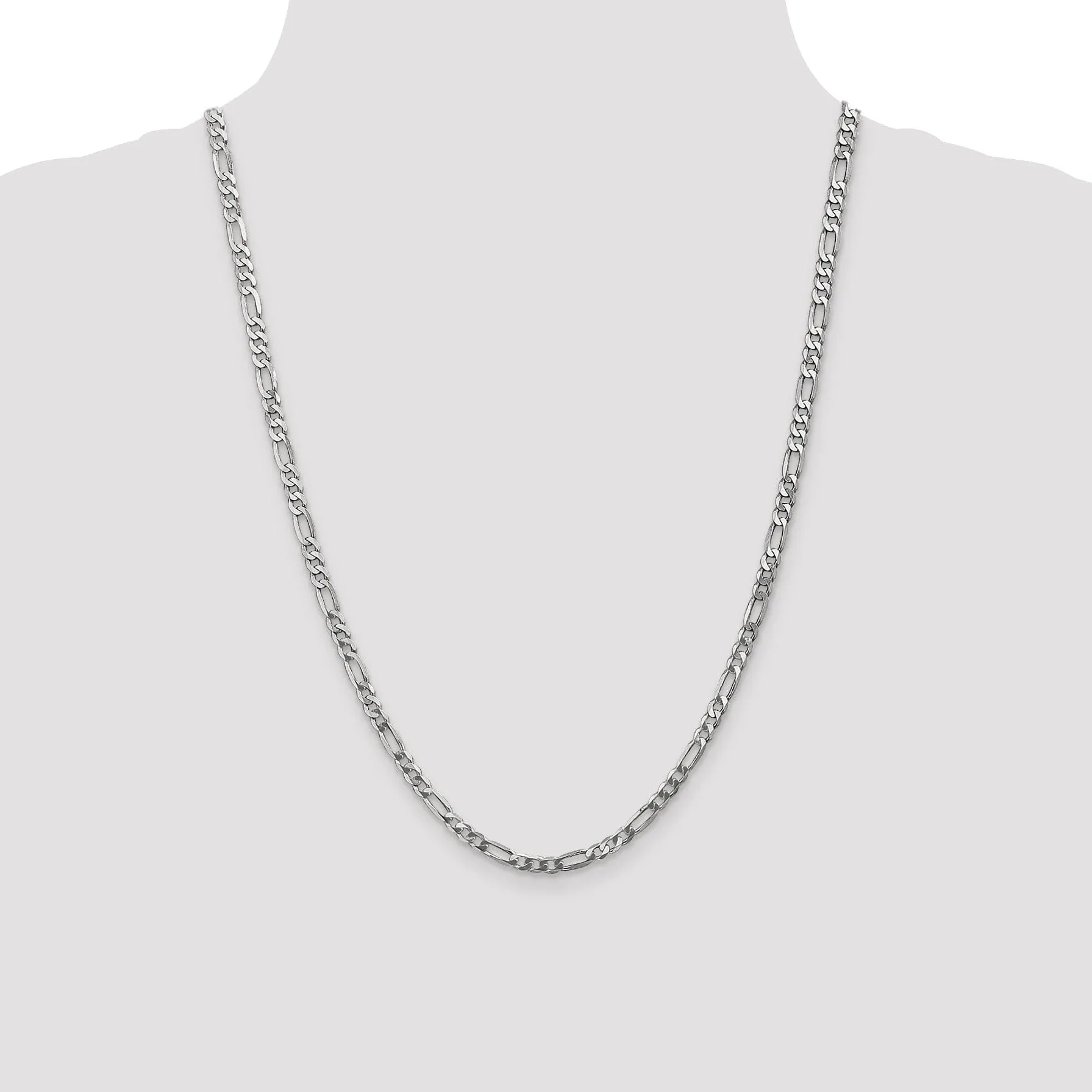 14k White Gold 4.0mm Flat Figaro Chain