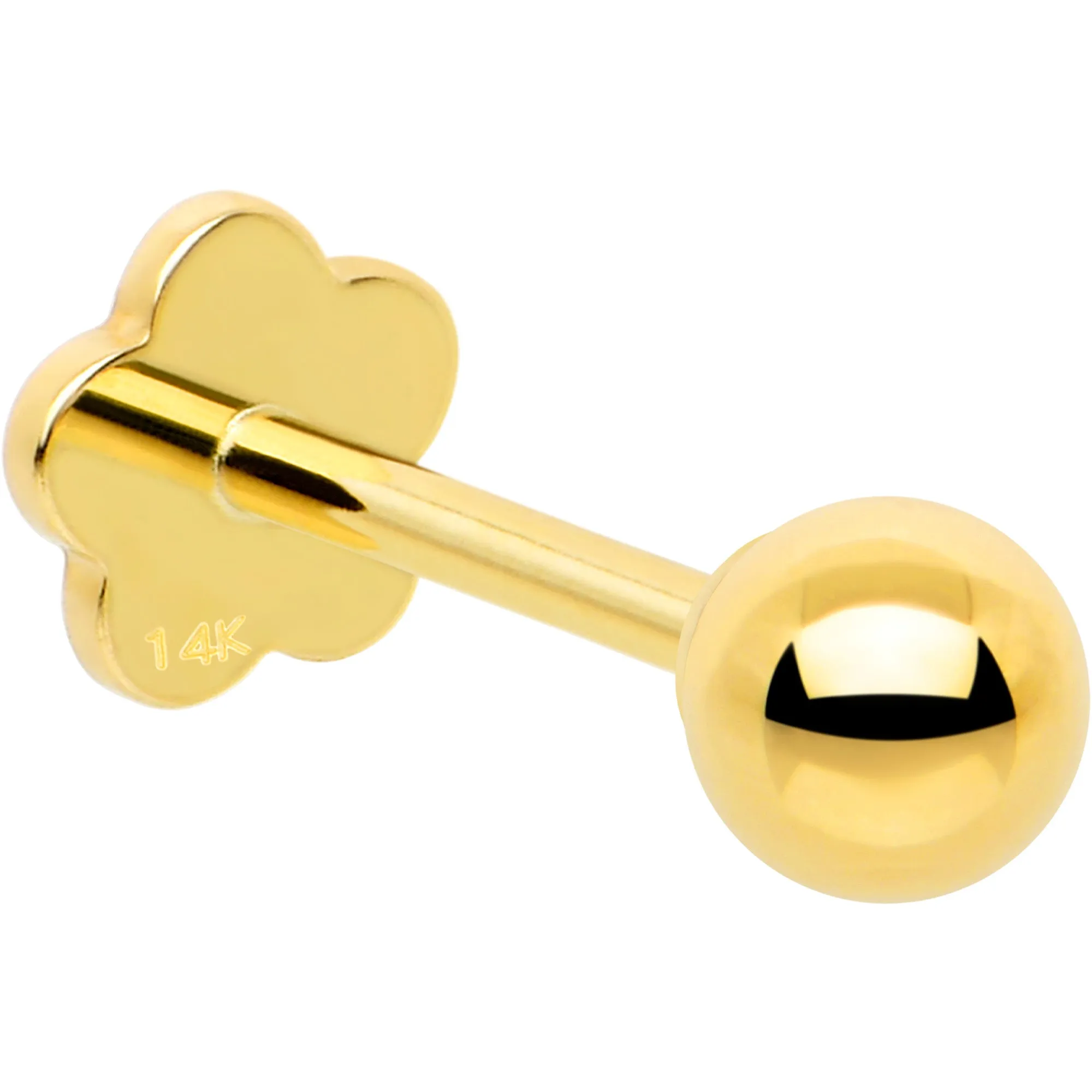 14k Yellow Gold Flat Back Earring 20 gauge 3mm Ball Floral Reversible