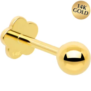 14k Yellow Gold Flat Back Earring 20 gauge 3mm Ball Floral Reversible