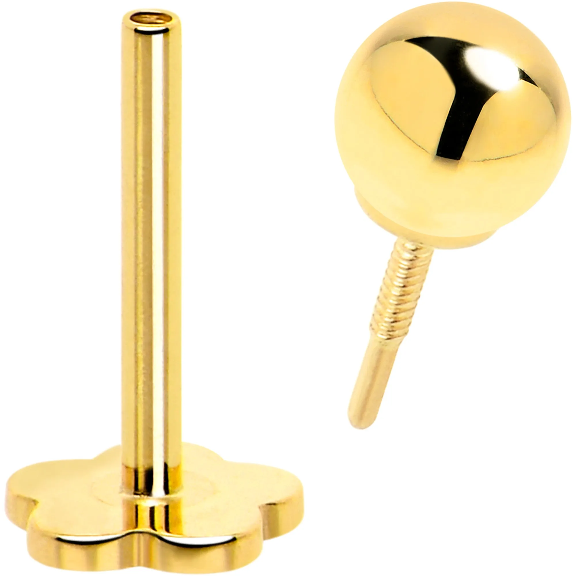 14k Yellow Gold Flat Back Earring 20 gauge 3mm Ball Floral Reversible