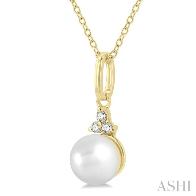 1/50 ctw Petite 6X6MM Pearl and Round Cut Diamond Fashion Pendant With Chain in 10K Yellow Gold