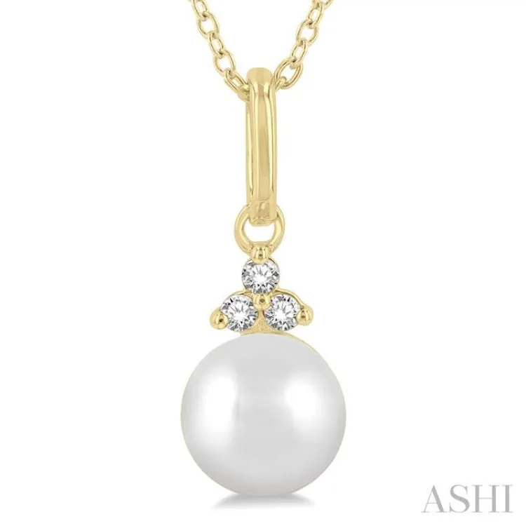 1/50 ctw Petite 6X6MM Pearl and Round Cut Diamond Fashion Pendant With Chain in 10K Yellow Gold