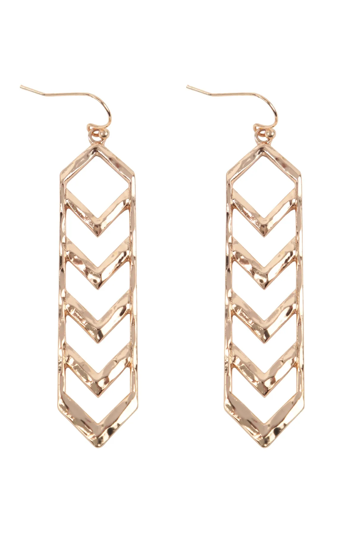 2.75 INCH TEXTURED CHEVRON METAL HOOK EARRINGS
