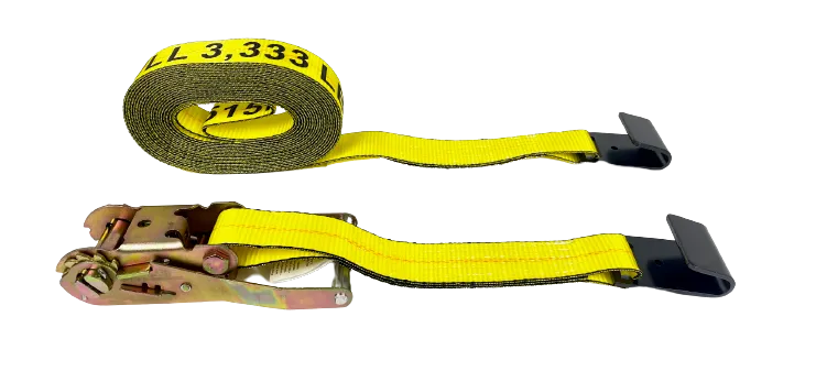 8-Pack of 2" x 27' Yellow Complete Ratchet Strap Assemblies with Flat Hook |  3,335 WLL