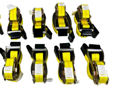 8-Pack of 2" x 27' Yellow Complete Ratchet Strap Assemblies with Flat Hook |  3,335 WLL