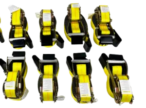 8-Pack of 2" x 27' Yellow Complete Ratchet Strap Assemblies with Flat Hook |  3,335 WLL
