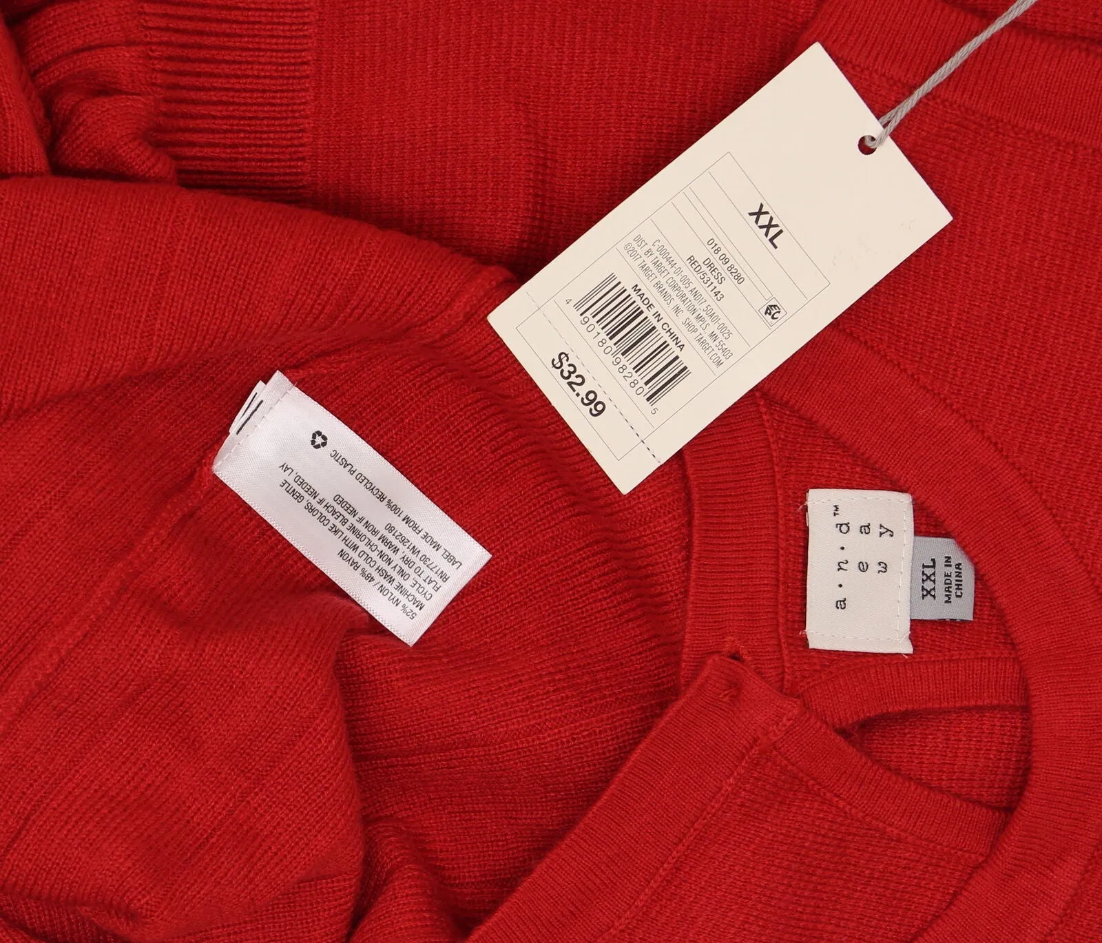 A New Day Women's Textured Sweater Dress Red XXL
