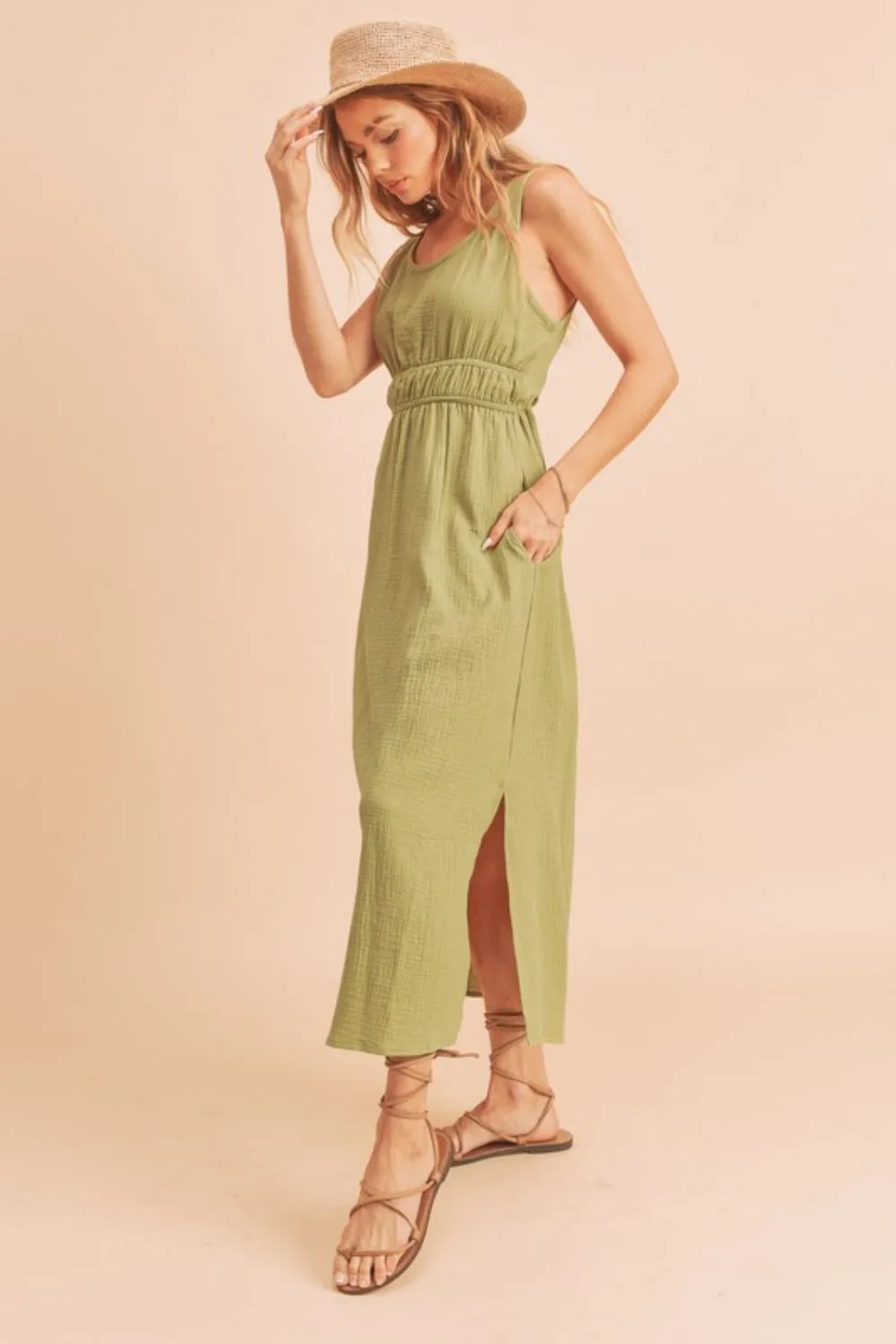 Aemi   Co Side Slit Round Neck Sleeveless Tank Dress
