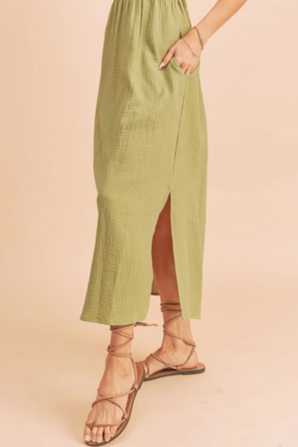 Aemi   Co Side Slit Round Neck Sleeveless Tank Dress