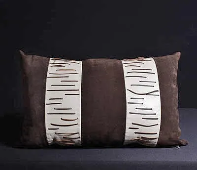 African Leather Suede & Chocolate Color Leather Pillow Cover Rectangular