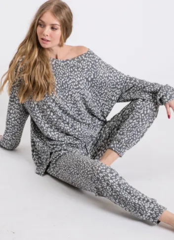 Alex Dark Gray Leopard Lounge Joggers(Matching Top Available Soon)