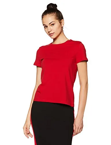 Amazon Brand - Symbol Women's Solid Regular Fit Half Sleeve T-Shirt (RN-PO2-COMBO1-Black & Red-XL) (Combo Pack of 2)