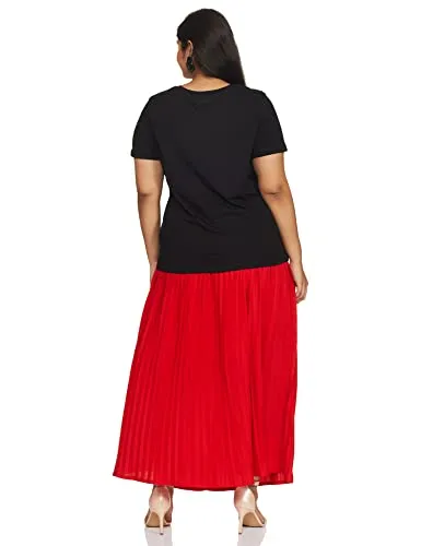 Amazon Brand - Symbol Women's Solid Regular Fit Half Sleeve T-Shirt (RN-PO2-COMBO1-Black & Red-XL) (Combo Pack of 2)