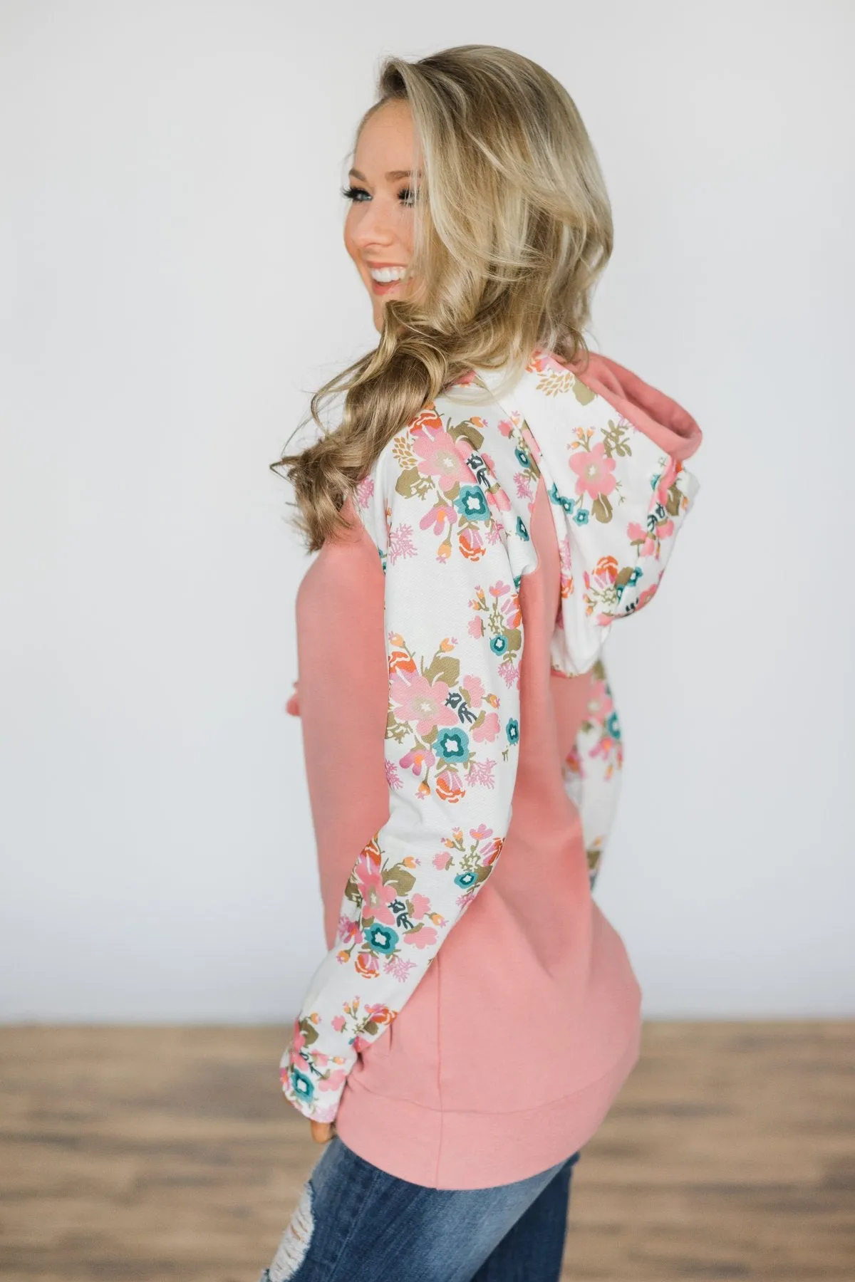 Ampersand Ave. Double Hooded Sweatshirt ~ Ivory Floral