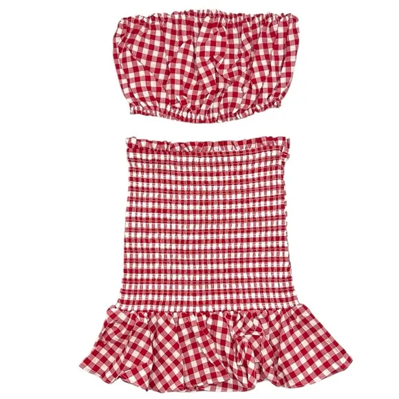 Anthropologie Mable Gingham Smocked Mini Skirt Set Size Extra Small