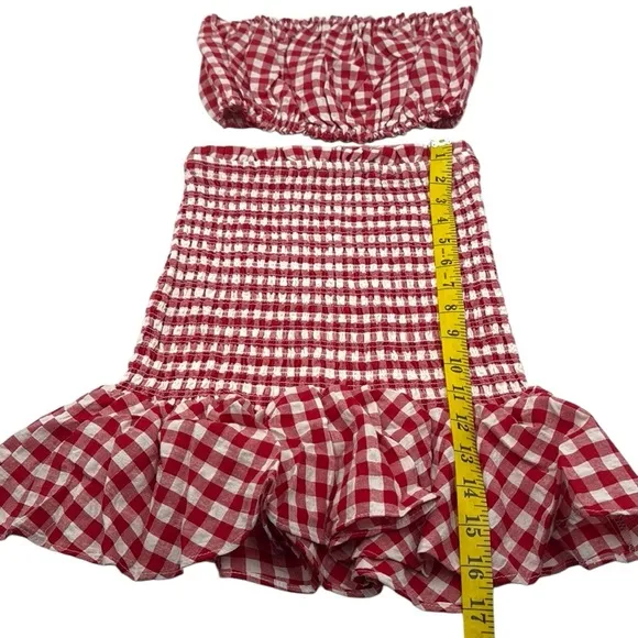 Anthropologie Mable Gingham Smocked Mini Skirt Set Size Extra Small