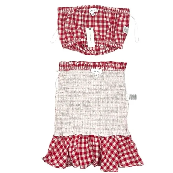 Anthropologie Mable Gingham Smocked Mini Skirt Set Size Extra Small
