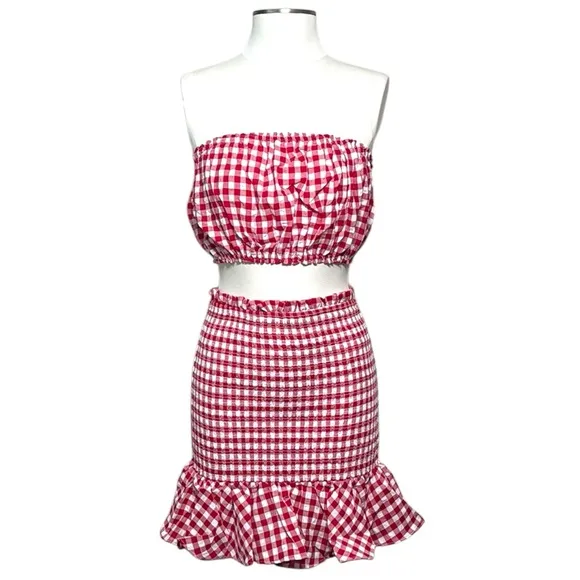 Anthropologie Mable Gingham Smocked Mini Skirt Set Size Extra Small