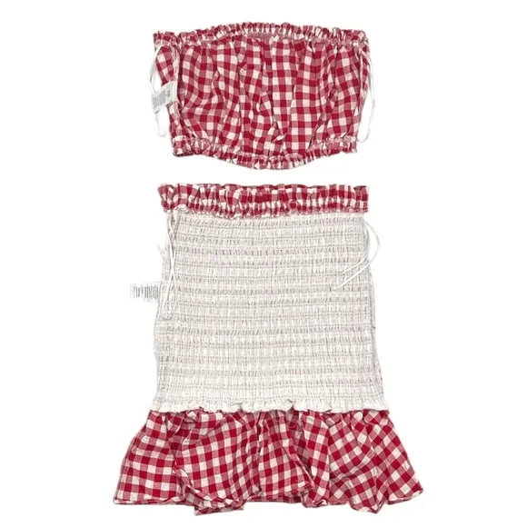 Anthropologie Mable Gingham Smocked Mini Skirt Set Size Extra Small