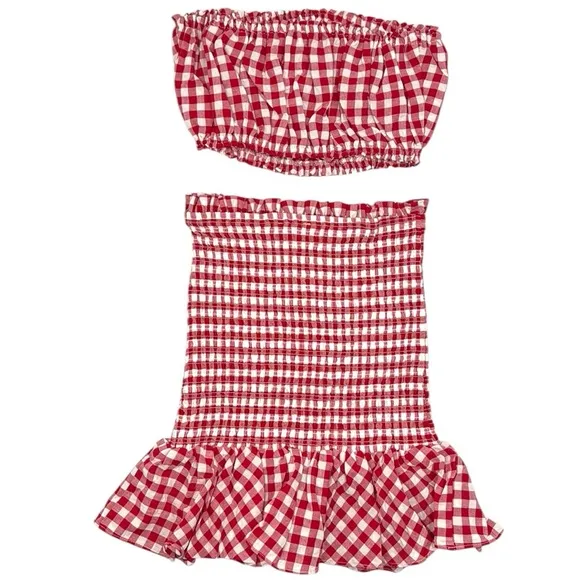 Anthropologie Mable Gingham Smocked Mini Skirt Set Size Extra Small