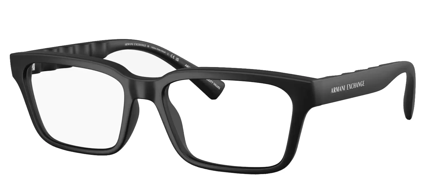 Armani Exchange AX 3116 8078 Rectangle Plastic Black Eyeglasses with Logo Stamped Demo Lenses