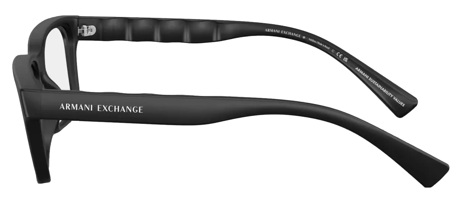 Armani Exchange AX 3116 8078 Rectangle Plastic Black Eyeglasses with Logo Stamped Demo Lenses