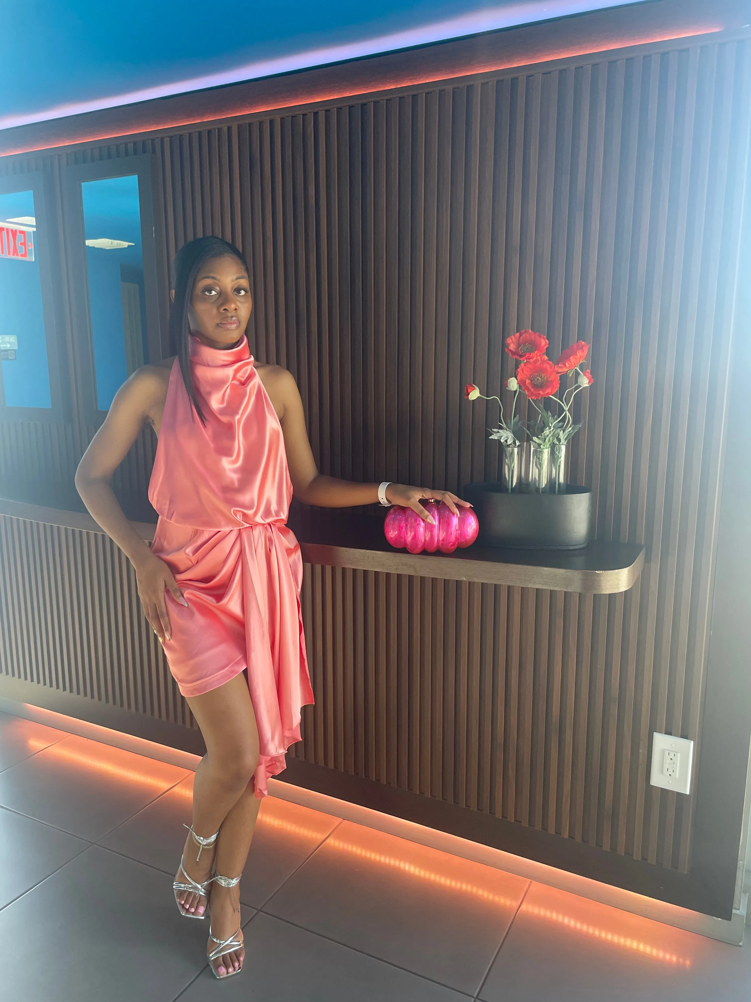 Aura Peach Pink Satin Dress