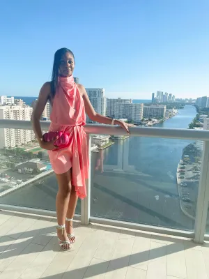 Aura Peach Pink Satin Dress