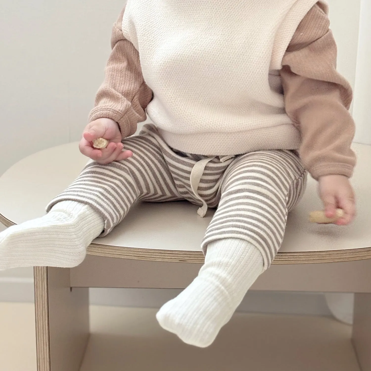 Baby Striped Leggings - Beige