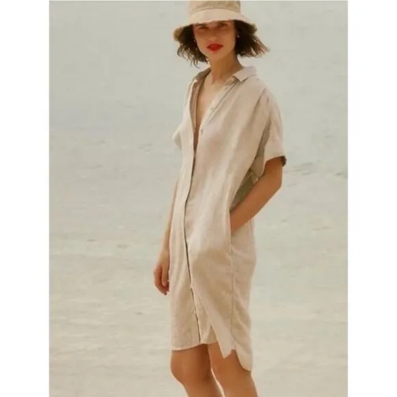 Baird McNutt X J. Crew Irish Linen shirtdress oat natural Lagenlook  XS summer