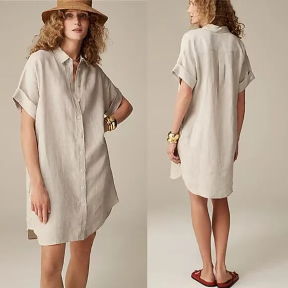 Baird McNutt X J. Crew Irish Linen shirtdress oat natural Lagenlook  XS summer