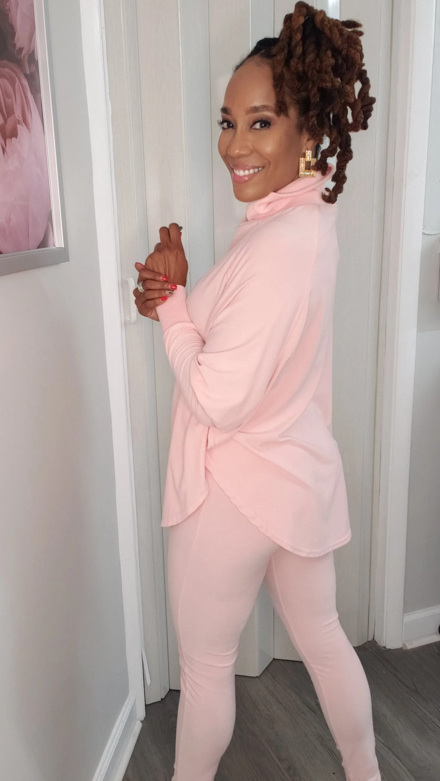 Batwing Turtleneck Legging Sets | Pink