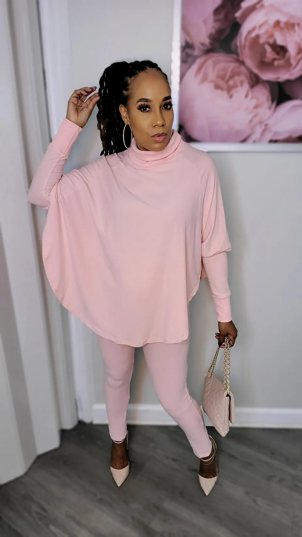 Batwing Turtleneck Legging Sets | Pink