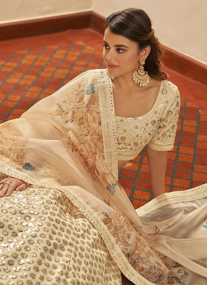 Beige Sequence Embroidery Wedding Lehenga Choli