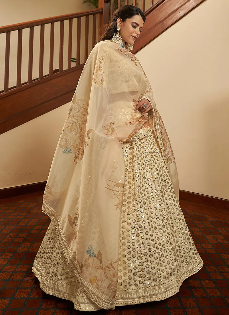 Beige Sequence Embroidery Wedding Lehenga Choli