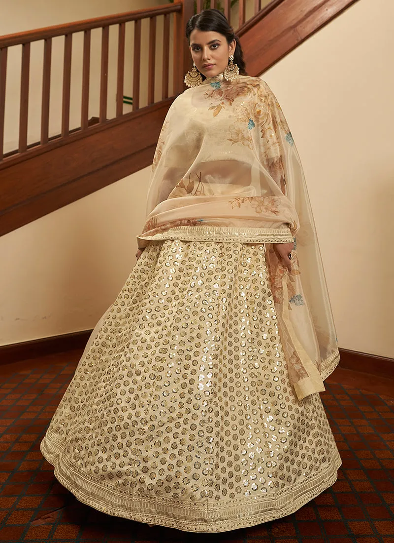 Beige Sequence Embroidery Wedding Lehenga Choli