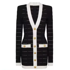 Black and White Knit Striped Dress