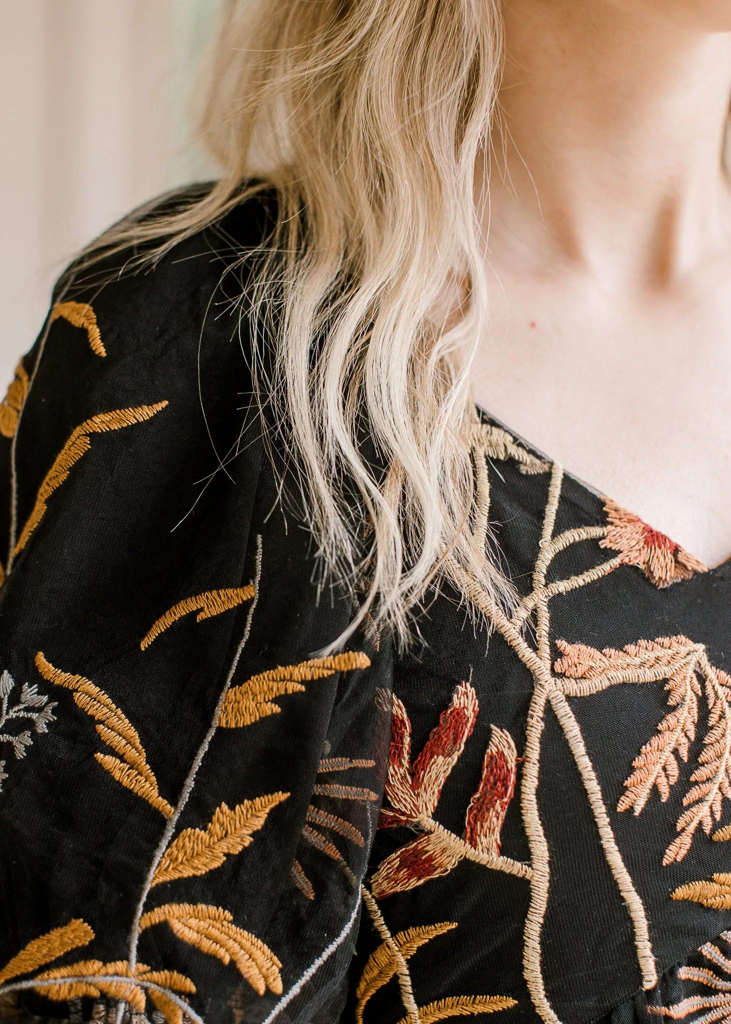 Black Embroidered Floral Dress