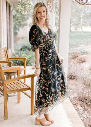 Black Embroidered Floral Dress