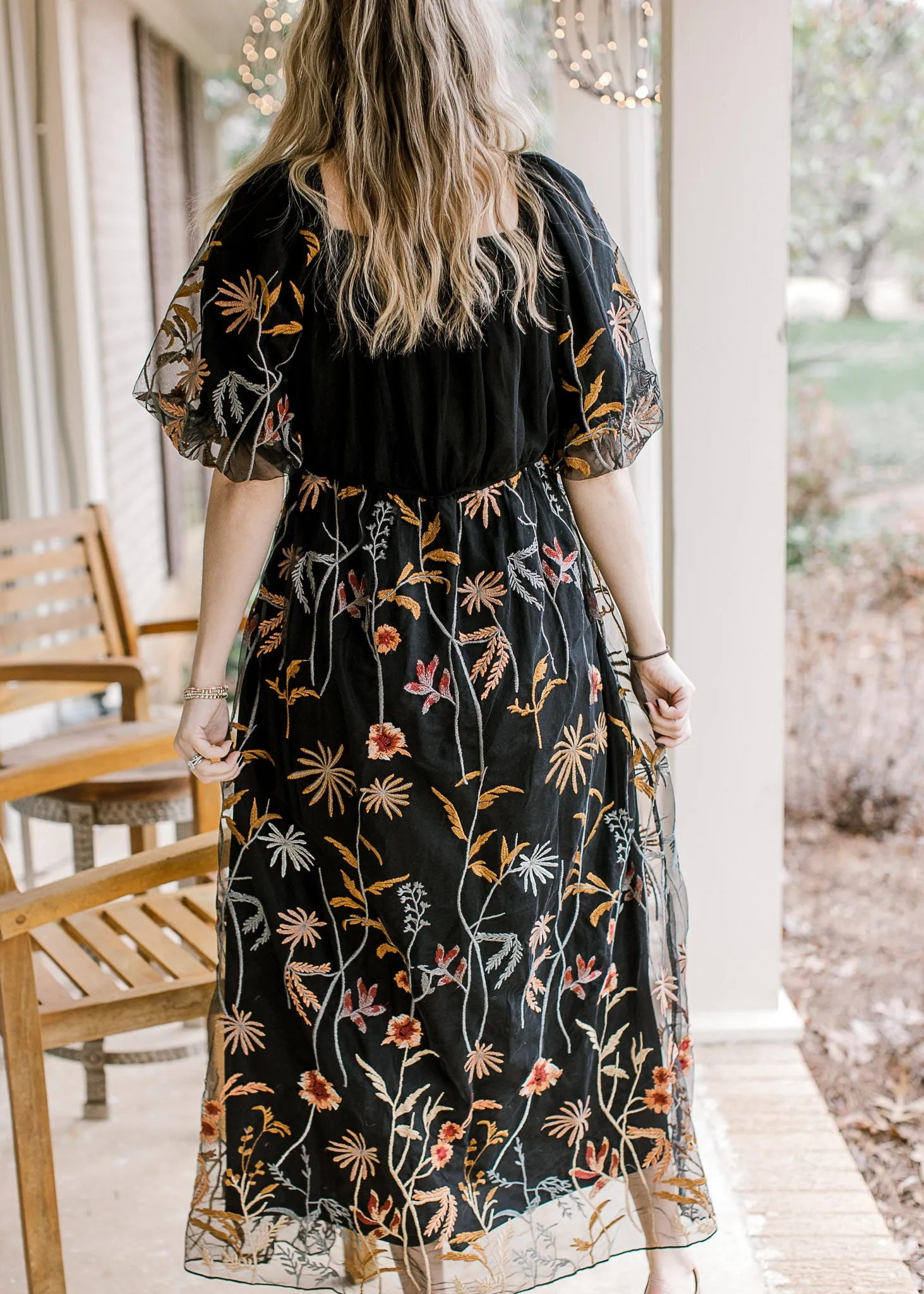 Black Embroidered Floral Dress