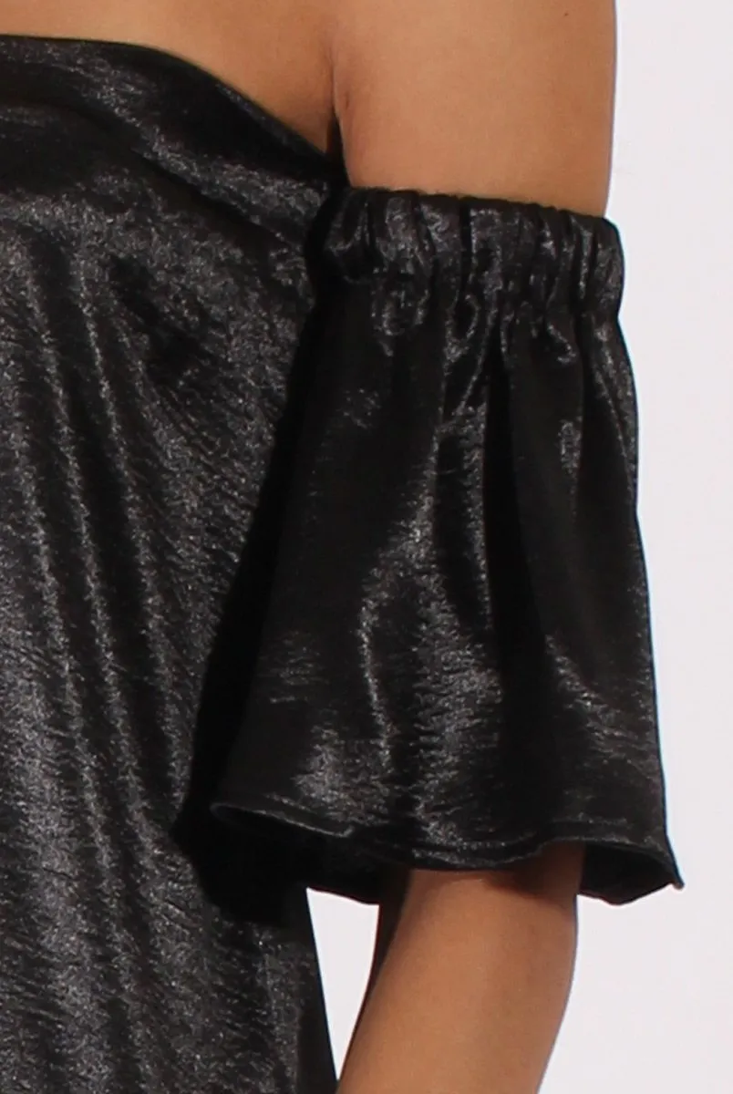 Black Metallic Bardot Dress - Maria