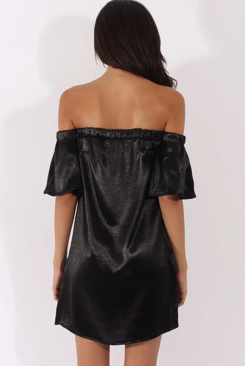 Black Metallic Bardot Dress - Maria