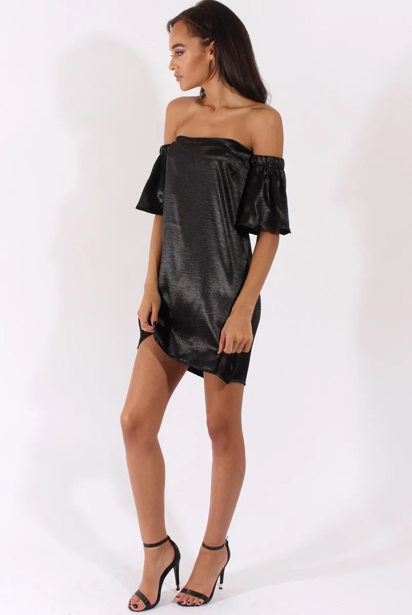 Black Metallic Bardot Dress - Maria