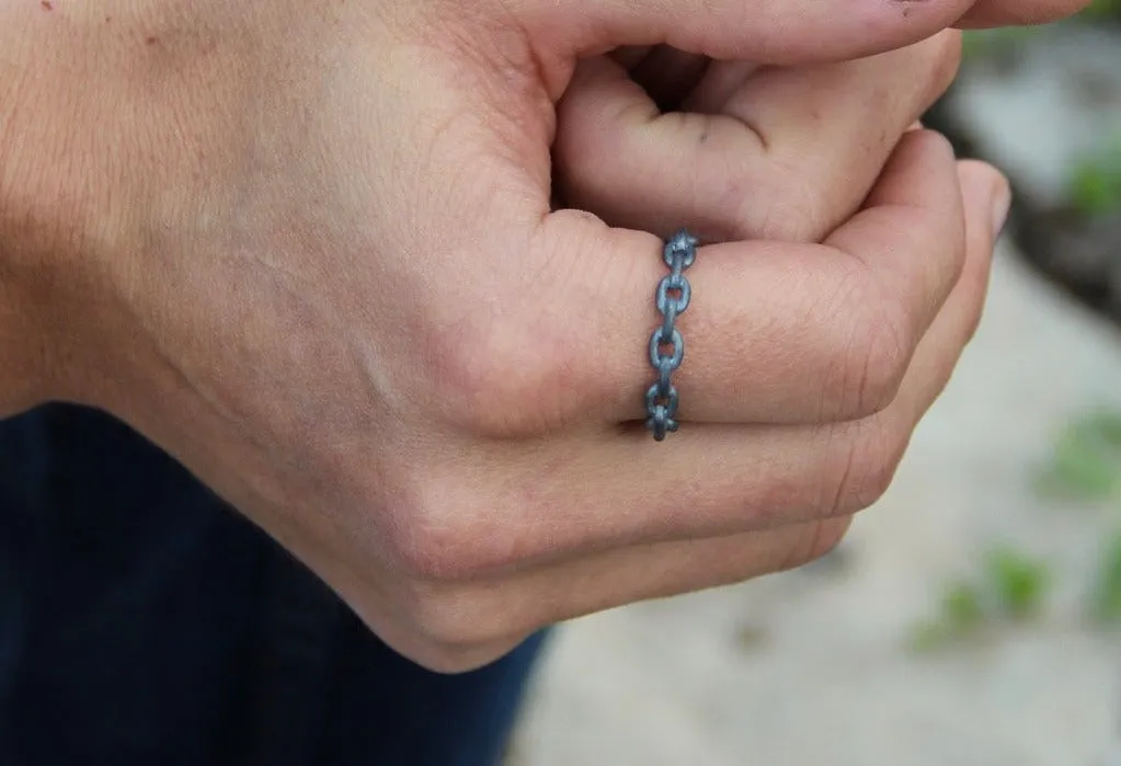 Black Silver Ring, Chain Link Band