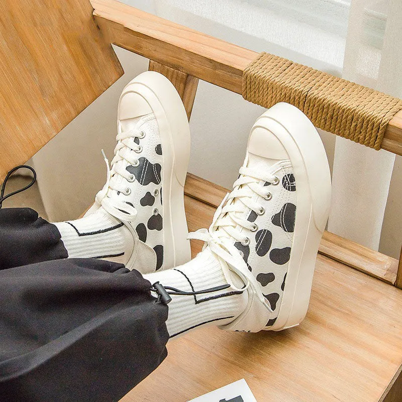 BLACK WHITE COW MILK CANVAS SHOES UB2628
