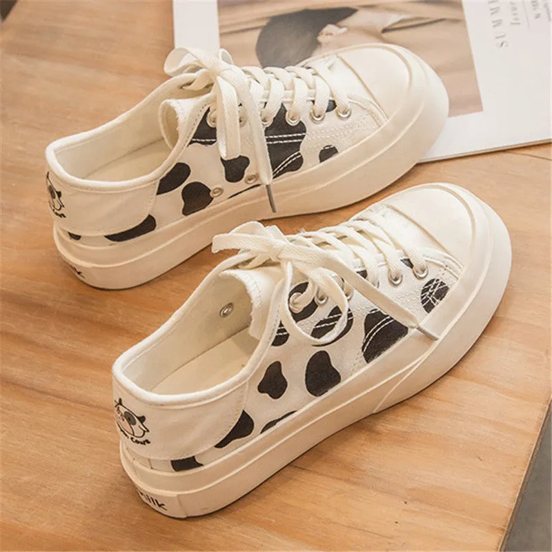BLACK WHITE COW MILK CANVAS SHOES UB2628