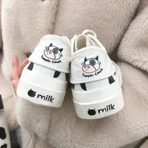 BLACK WHITE COW MILK CANVAS SHOES UB2628