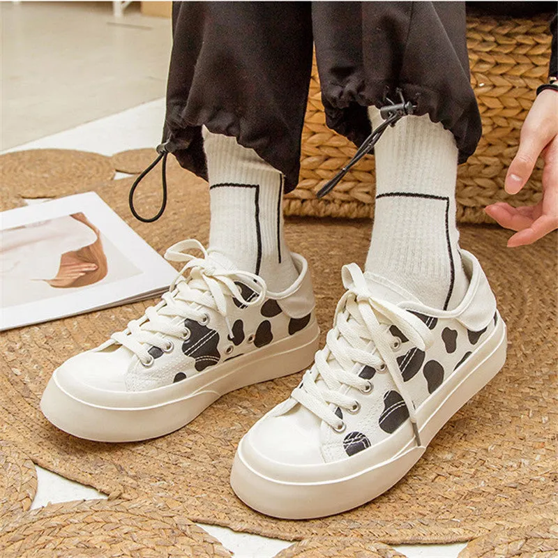 BLACK WHITE COW MILK CANVAS SHOES UB2628
